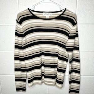 < Vintage Annex Stripped Sweater Tan and Black >